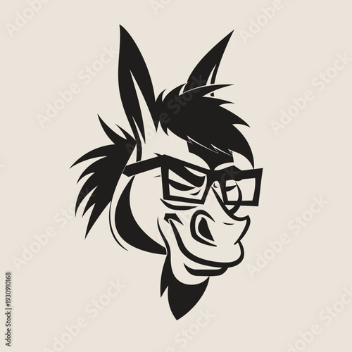 Stylized donkey illustration wearing glasses with vector graphic style