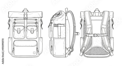 Title: Techwear Apparel and Tactical Gear Technical Flat Sketch Vector Template Bundle