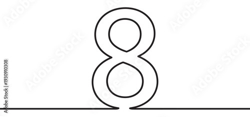 Number eight drawn in continuous single line art on a clean white surface representing infinity and digital concepts.