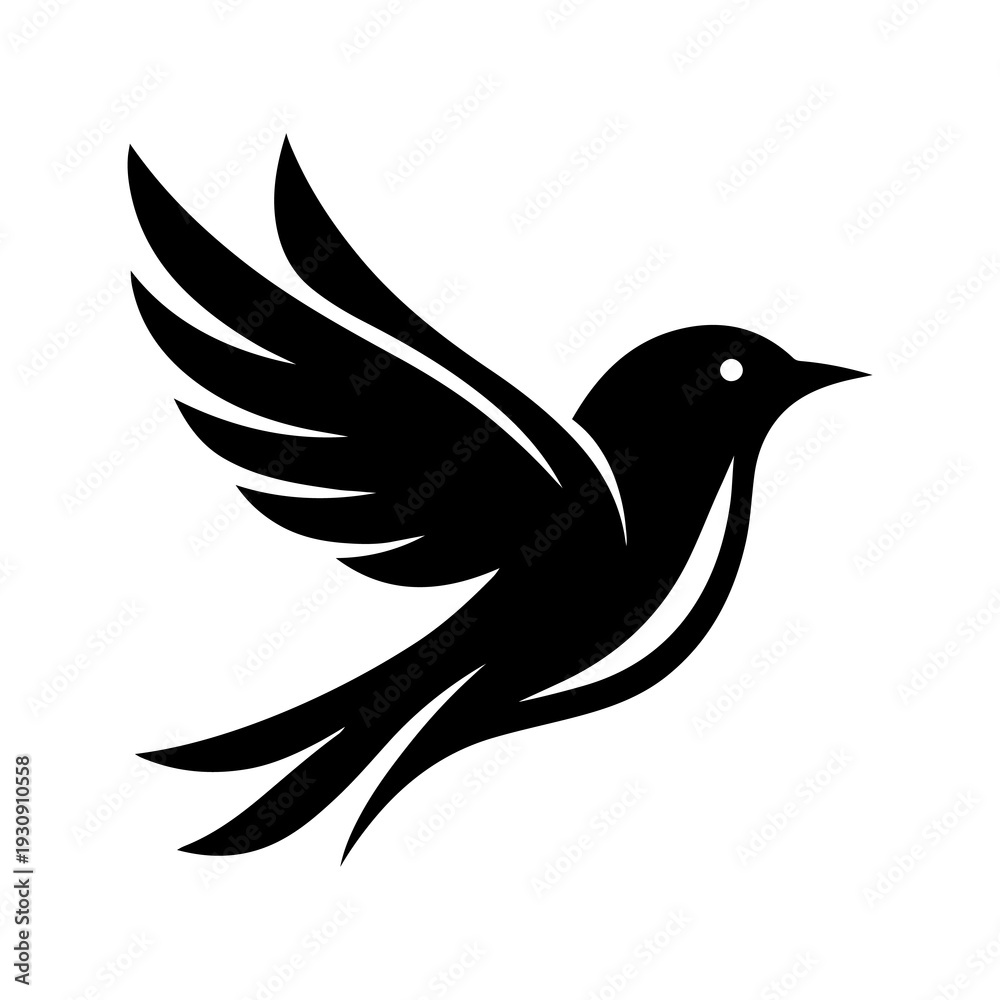 Fototapeta premium Black bird in flying vector silhouette