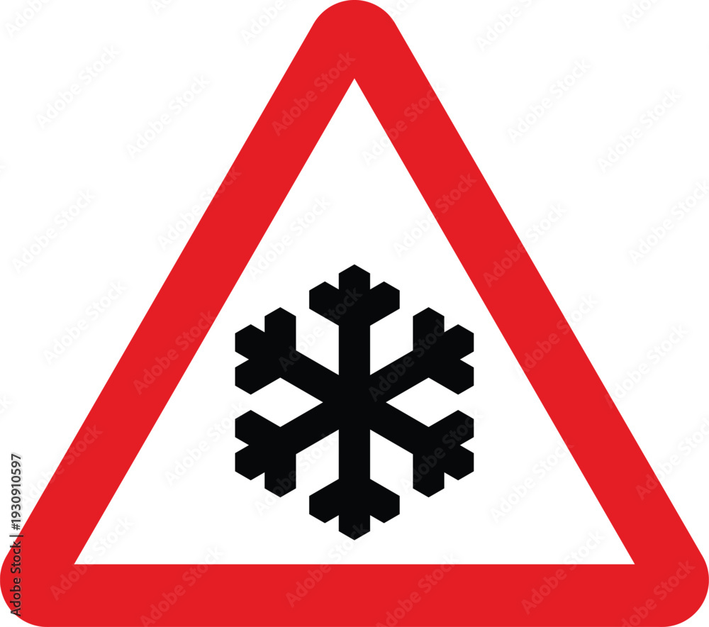 Fototapeta premium Icy or Snowy Road Surface Warning Triangle UK Warning Road Sign Vector