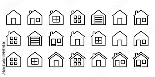 Collection of simple house outline icons on white background
