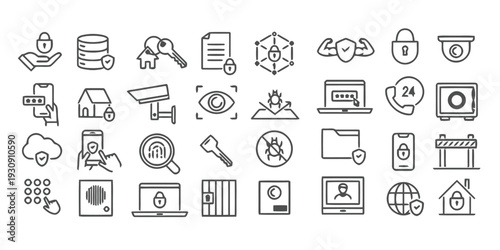 Collection of security and protection icons in a modern style