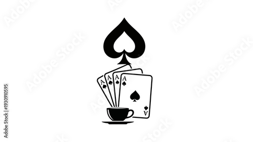 Playing cards conceptual illustration ace of spades cup black and white design