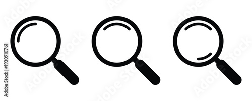 Collection of three magnifying glass icons on white background search symbol