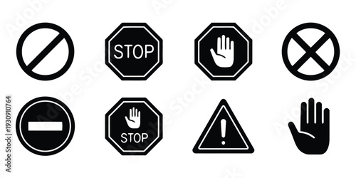 Collection of traffic and prohibition signs including stop and warning symbols vector