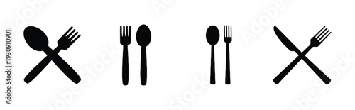 Cutlery icons showing fork spoon and knife arrangements for dining and eating
