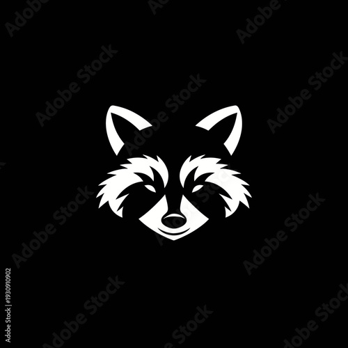 Stylized raccoon face silhouette in white on a black background vector