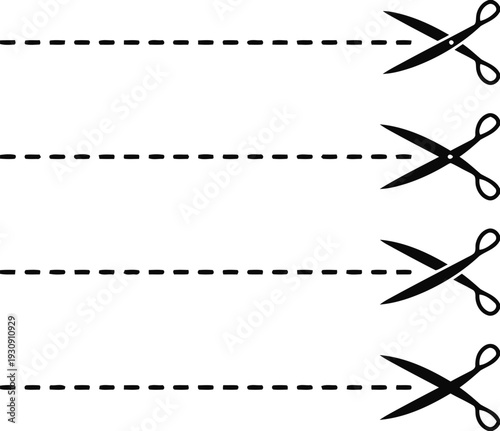 Dashed line with scissors icon, symbolizing cutting and separation in design