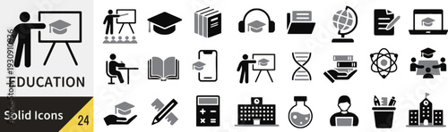 Educational icons representing learning and school subjects