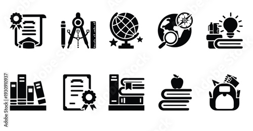 Educational symbols and icons for academic subjects and learning