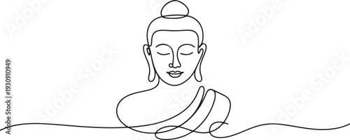 One continuous line drawn Buddha statue Buddhist character. Religious concept is a symbol of faith. Portrait of a prophet's face. one line Icon drawing