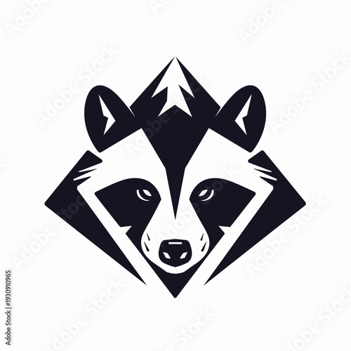 Stylized raccoon head inside diamond shape representing nature and outdoors