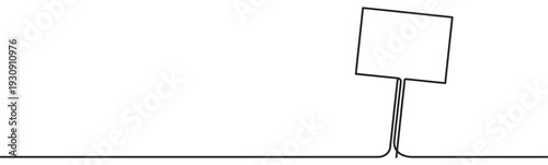 Blank billboard sign continuous line drawing vector illustration for advertising, public announcements, and promotional messages.