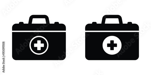 First aid kit icons with cross symbols, medical emergency bag symbols.