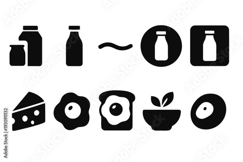 Food icons set dairy products and breakfast items