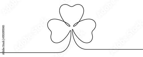 Shamrock three-leaf clover continuous line drawing minimal design creates a simple and elegant graphic illustration, symbolizing luck and nature.