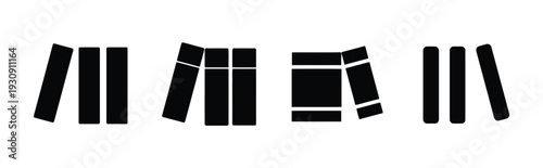 Four black books icons on white background arranged in different ways