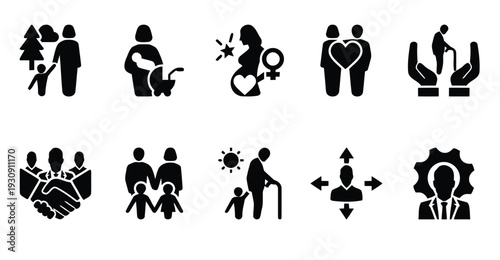 Family and community icons representing relationships and life stages