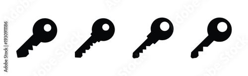 Four black key icons different styles isolated on white background