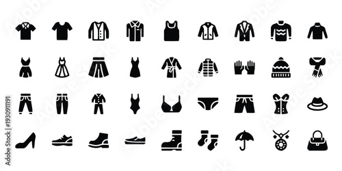 Fashion and clothing icons for apparel and accessories