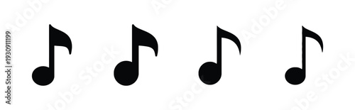 Four black musical eighth notes on a white background
