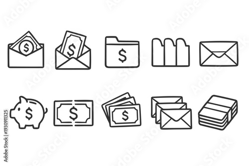 Finance and money management icon set for banking business transactions and savings