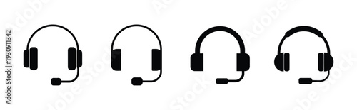 Diverse set of headset icons for communication and customer support