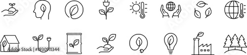 Green energy and eco friendly icons, representing nature, plants, and renewable resources