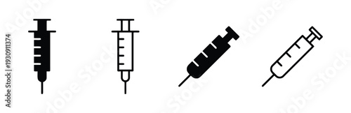 Four syringe icons, filled and outlined, angled and vertical
