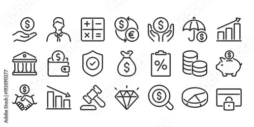 Finance icons set collection vector money business and banking symbols for web and app