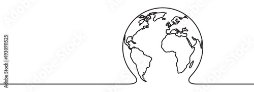 Earth globe continuous line drawing representing global connection, unity, and environmental awareness for a sustainable future of humanity.