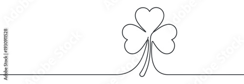 Shamrock three leaf clover continuous line drawing illustration symbolizing luck and St. Patrick's Day celebration.