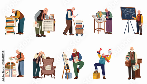 Elderly Scholars Engaging in Historical and Financial Research, Demonstrating Dedication to Lifelong Learning and Academic Pursuit.