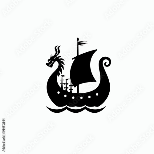 Viking longboat illustration on white background for creative design projects
