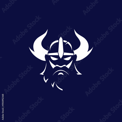 Viking warrior silhouette on dark blue background vector illustration