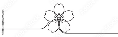 Continuous line drawing cherry blossom flower vector illustration features a beautiful minimalist floral design representing nature's delicate beauty and spring.