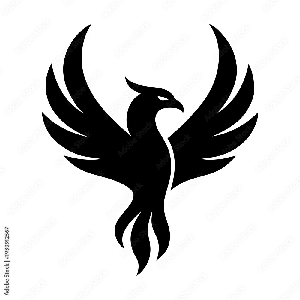 Fototapeta premium Black Phoenix Silhouette Vector Icon