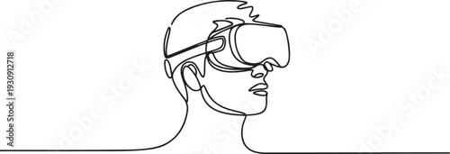 Continuous one line drawing Man in glasses device virtual reality. one line Icon drawing