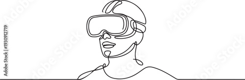 Continuous one line drawing Man in glasses device virtual reality. one line Icon drawing