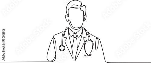 Continuous one line drawing doctor with stethoscop chief medical officer. one line Icon drawing