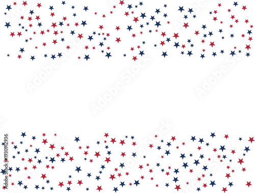 Patriotic USA Red and Blue Star Cluster Background, Top and Bottom Scatter Layout for Independence Day 4th of July Vector Banner Design