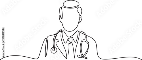 Continuous one line drawing doctor with stethoscop chief medical officer. one line Icon drawing