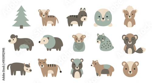 Collection of Cartoon Forest Animals.