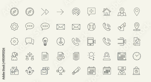 Collection of Simple Line Icons for Communication and Technology.