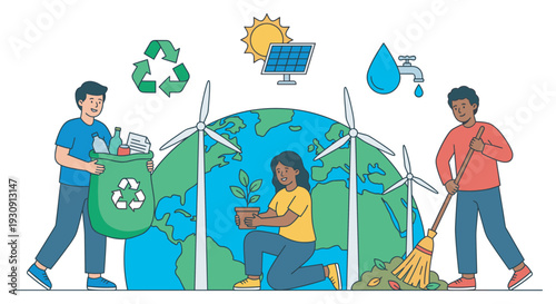 People actively engage in various environmental protection efforts, including recycling, planting trees, and cleaning, to promote global sustainability and a healthier planet.