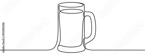 Beer mug continuous line drawing vector illustration depicting a simple beverage container design perfect for drink concepts, logos, and icons with a modern aesthetic.