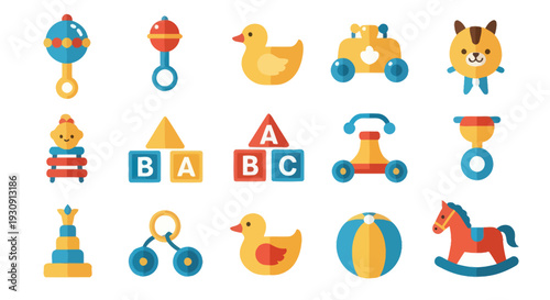 Colorful Baby Toys and Blocks Arranged.