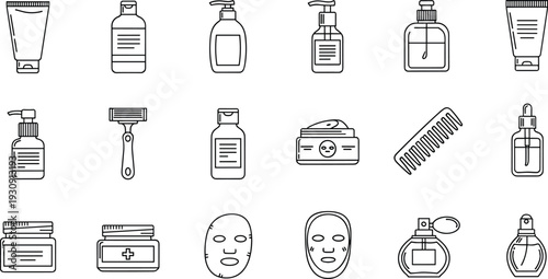 Cosmetic Products Icons Line Art Collection Skincare Beauty