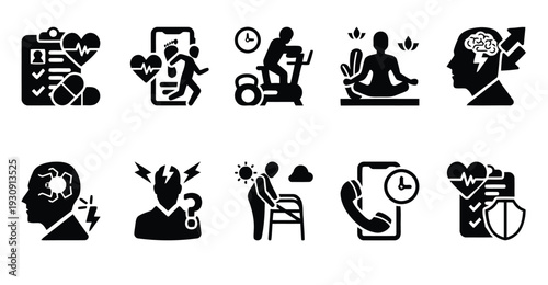 Health, fitness, and mental wellness icons